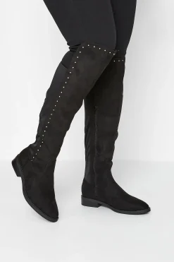 Limited Collection Limited Collection Black Stud Over The Knee Boots In Wide E Fit & Extra Wide Eee Fit