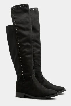 Limited Collection Limited Collection Black Stud Over The Knee Boots In Wide E Fit & Extra Wide Eee Fit