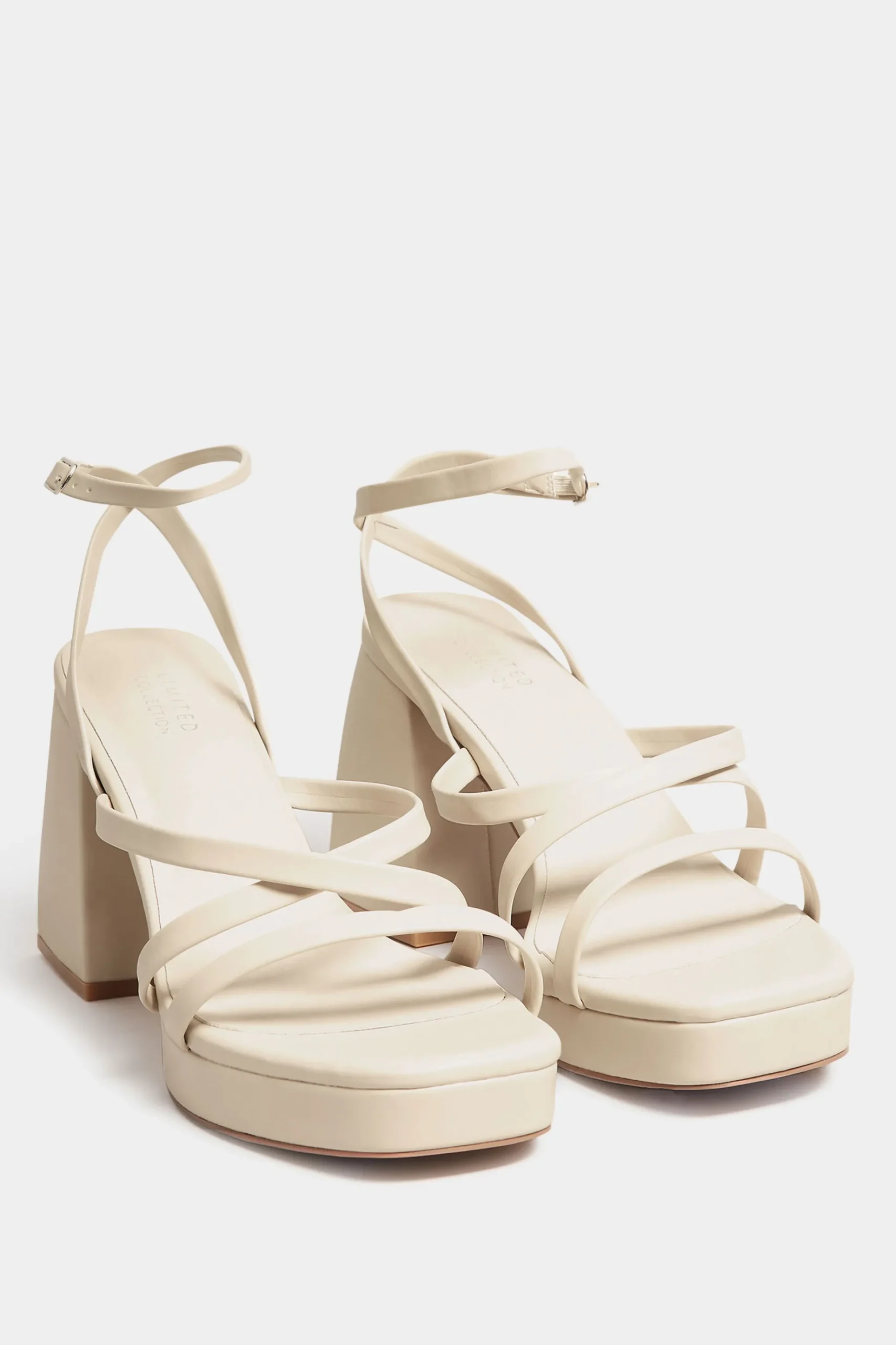Limited Collection Limited Collection Cream Strappy Platform Block Heel Sandals In Wide E Fit & Extra Wide Eee Fit