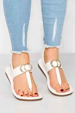 Limited Collection Limited Collection White & Gold Double Ring Sandals In Wide E Fit & Extra Wide Eee Fit
