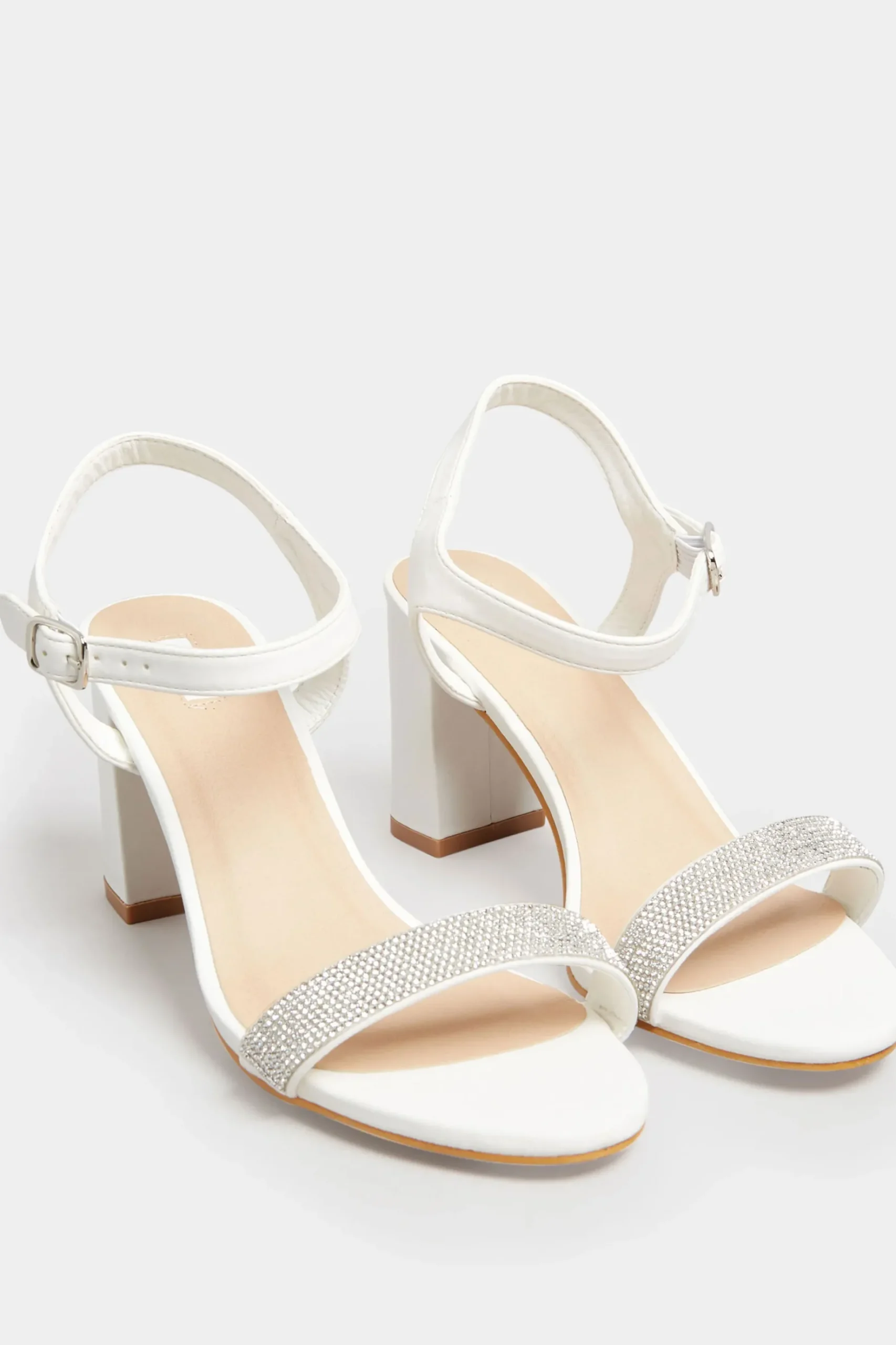 Limited Collection Limited Collection White Diamante Block Heel Sandal In Wide E Fit & Extra Wide Eee Fit