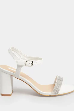 Limited Collection Limited Collection White Diamante Block Heel Sandal In Wide E Fit & Extra Wide Eee Fit