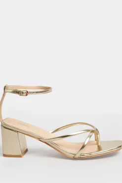 Limited Collection Limited Collection Gold Mid Toe Post Heeled Sandals In Extra Wide Eee Fit