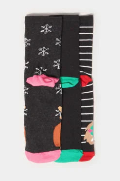 Lts Lts 3 Pack Black Christmas Dog Novelty Ankle Socks