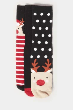 Lts Lts 3 Pack Black Novelty Reindeer Ankle Socks