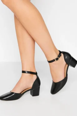 Lts Lts Black Two Part Block Heel Court Shoes In Standard Fit