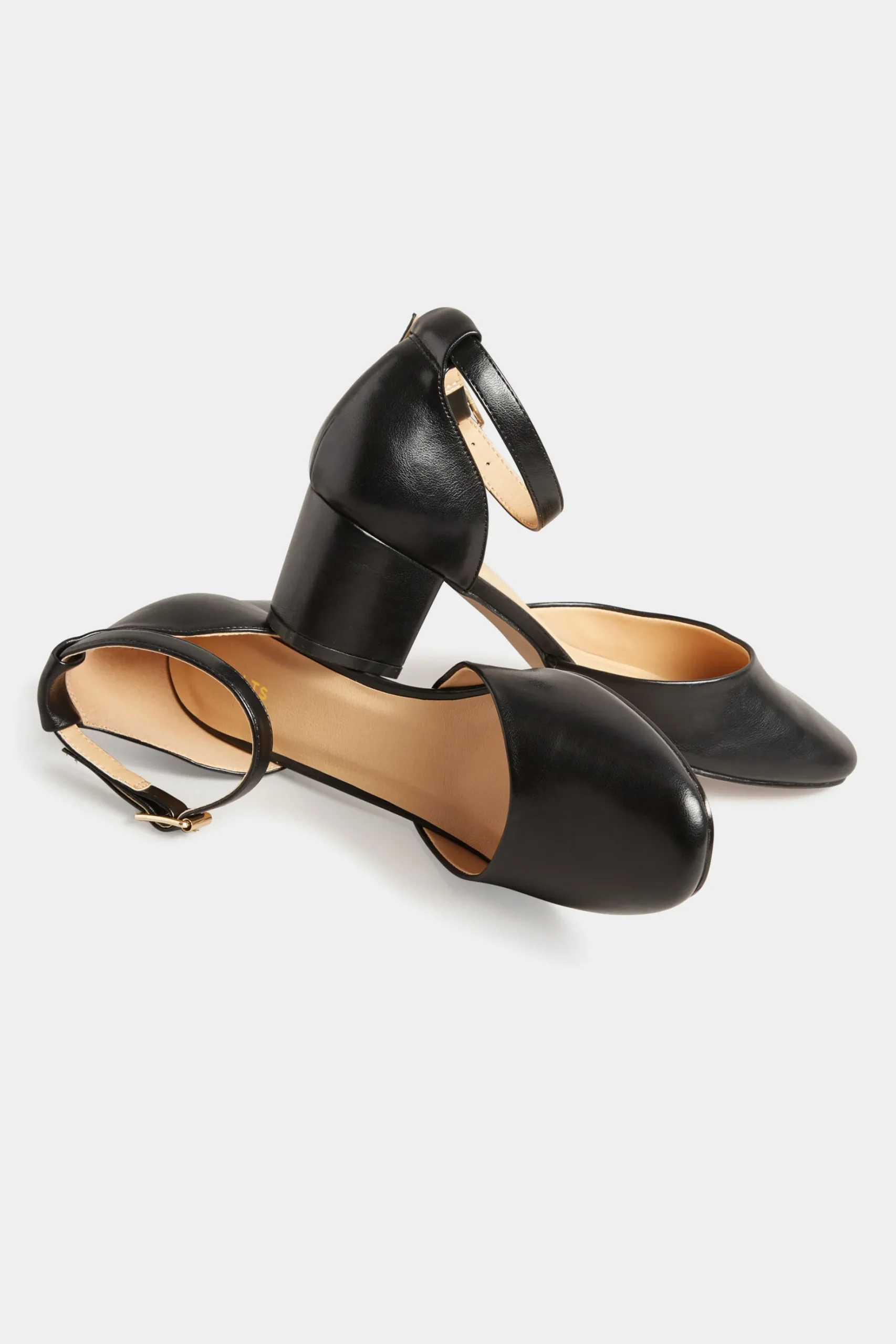 Lts Lts Black Two Part Block Heel Court Shoes In Standard Fit