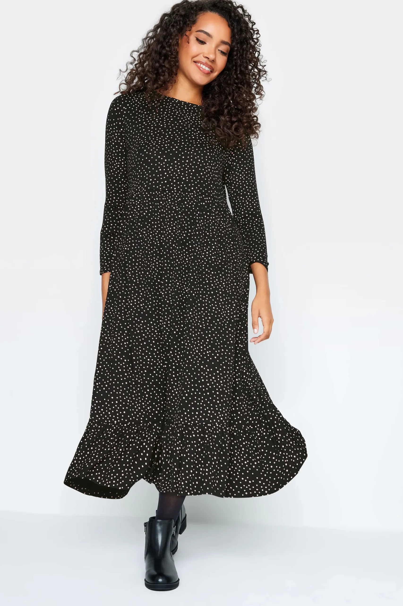 M&Co Petites M&Co Petite Black Spot Print Midi Dress