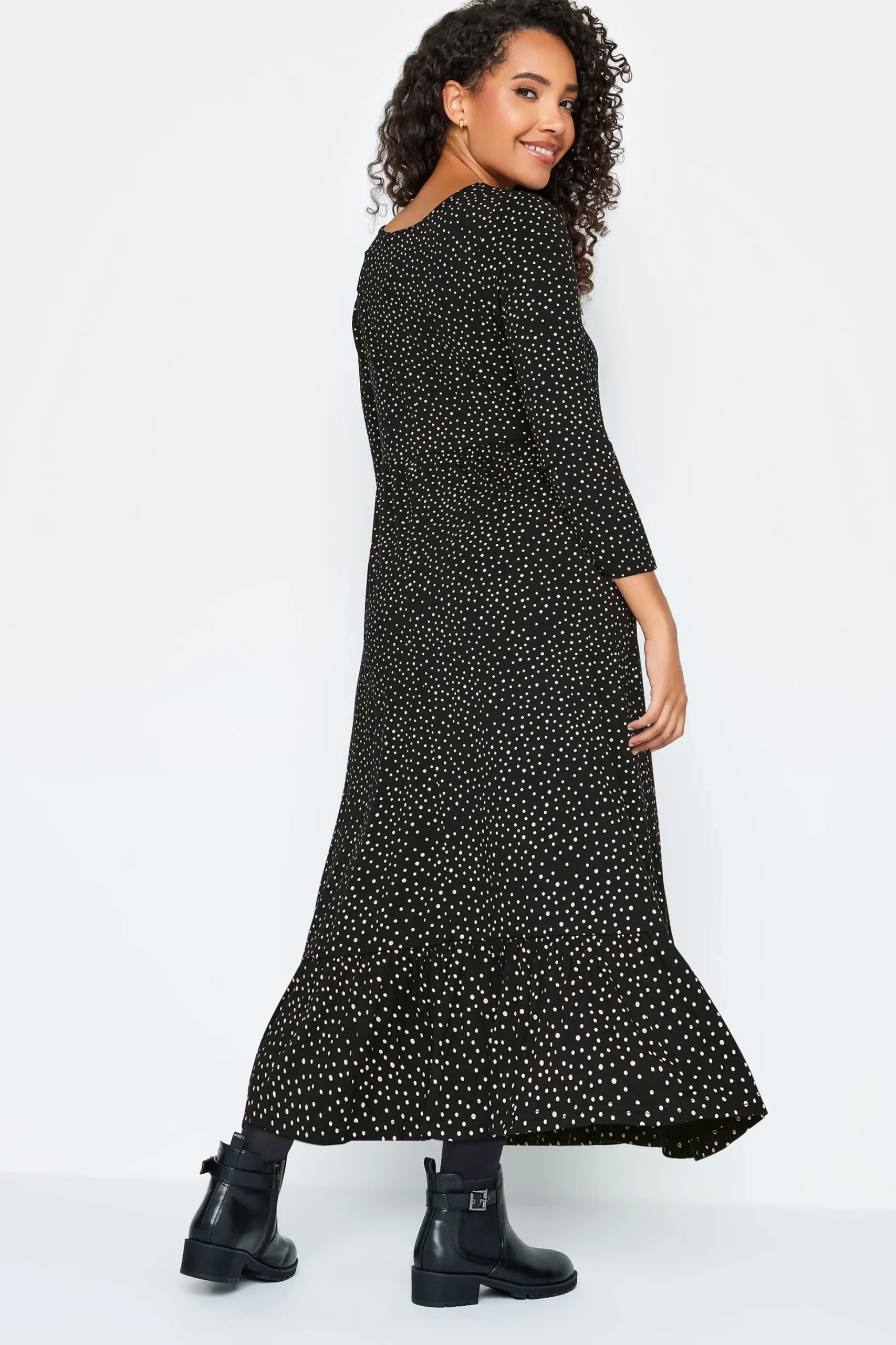 M&Co Petites M&Co Petite Black Spot Print Midi Dress