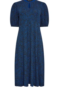 M&Co Petites M&Co Petite Cobalt Blue Dalmatian Print Midi Dress