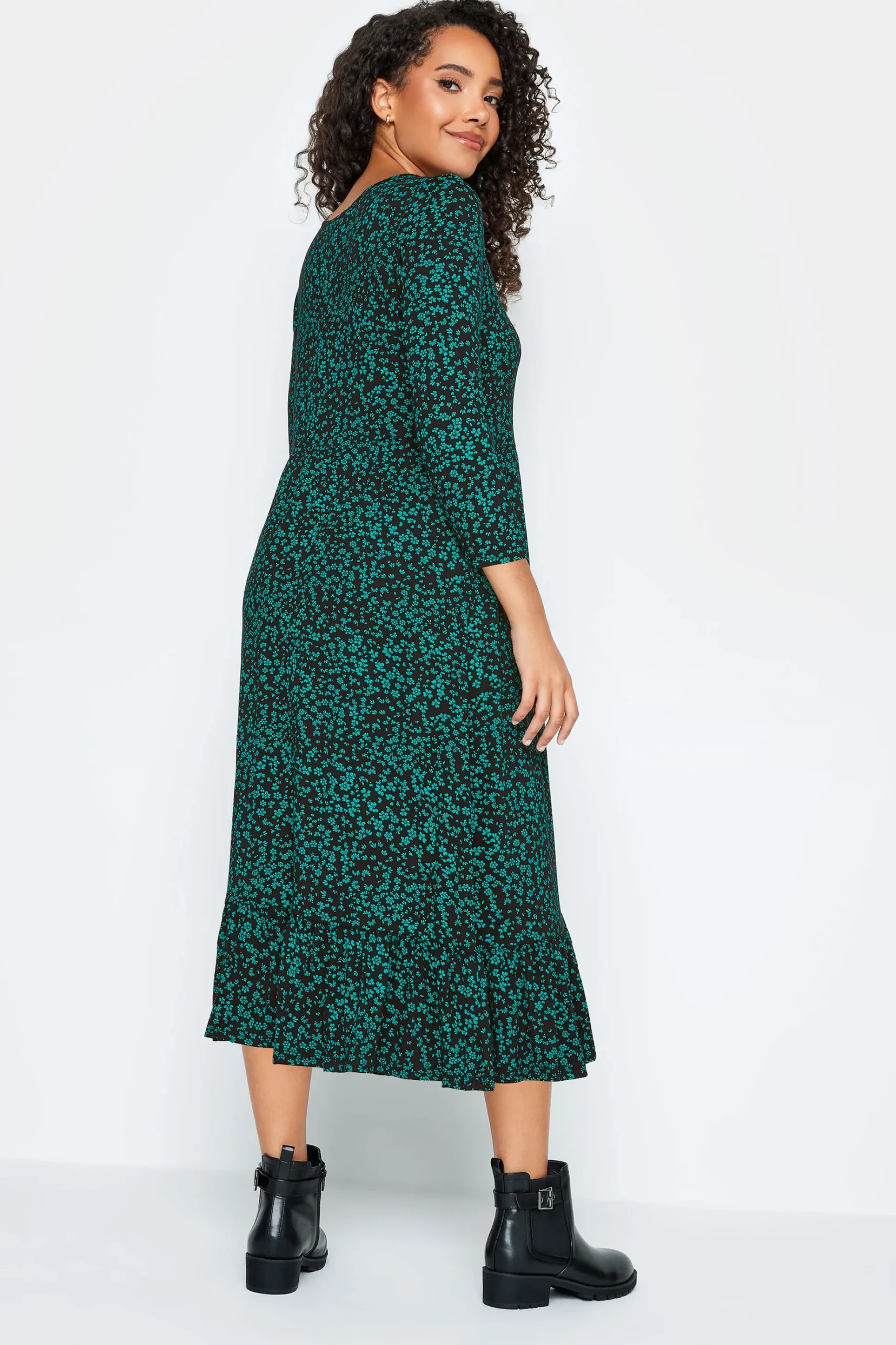 M&Co Petites M&Co Petite Green Ditsy Floral Print Midi Dress