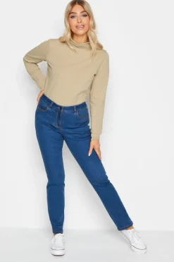M&Co Womens M&Co Beige Brown Turtle Neck Long Sleeve Cotton Blend Top