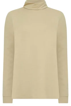 M&Co Womens M&Co Beige Brown Turtle Neck Long Sleeve Cotton Blend Top