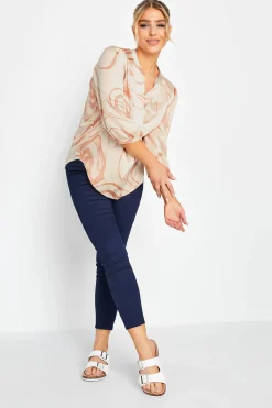 M&Co Womens M&Co Beige Brown Abstract Print 3/4 Sleeve Blouse
