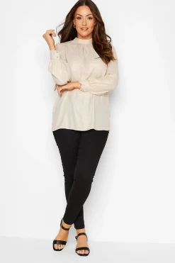M&Co Womens M&Co Beige Brown Keyhole Back High Neck Blouse