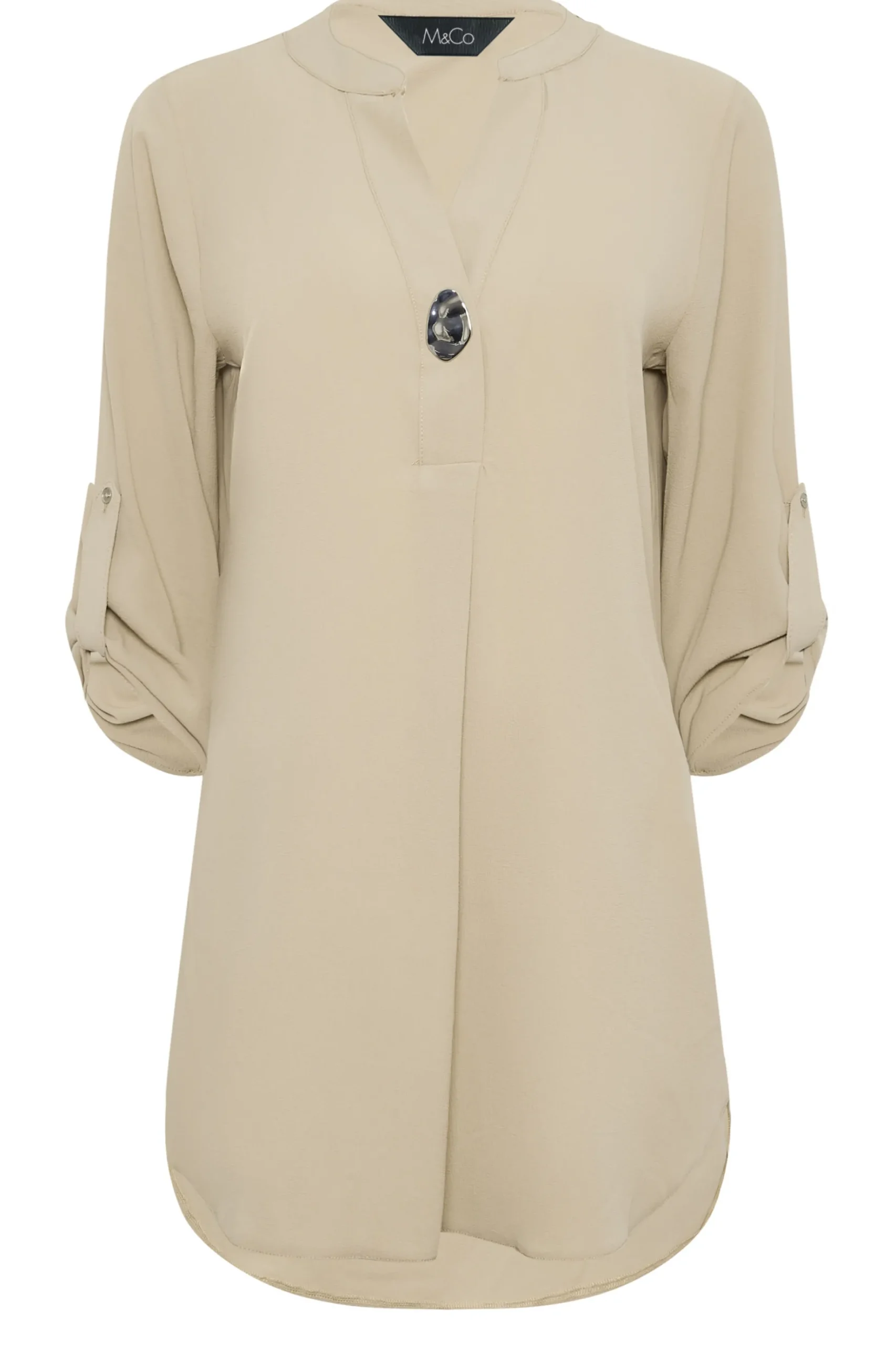 M&Co Womens M&Co Beige Brown Long Sleeve Button Blouse