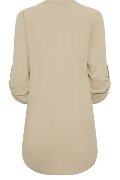 M&Co Womens M&Co Beige Brown Long Sleeve Button Blouse