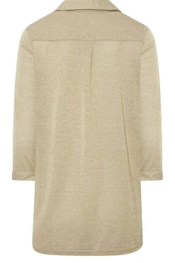 M&Co Womens M&Co Beige Brown Glitter Half Placket Shirt