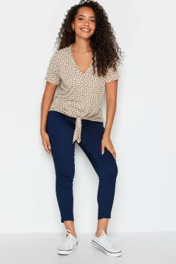 M&Co Womens M&Co Beige Brown Spot Print Tie Detail T-Shirt
