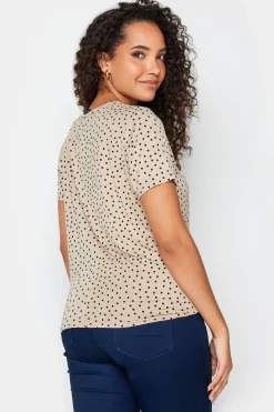 M&Co Womens M&Co Beige Brown Spot Print Tie Detail T-Shirt