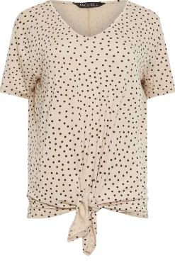 M&Co Womens M&Co Beige Brown Spot Print Tie Detail T-Shirt