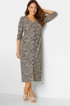 M&Co Womens M&Co Beige Brown Leopard Print Button Through Midaxi Dress