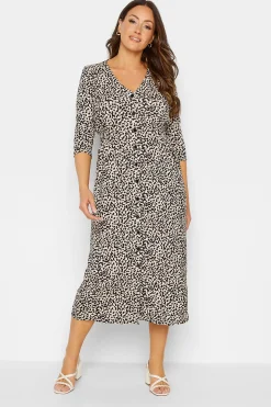 M&Co Womens M&Co Beige Brown Leopard Print Button Through Midaxi Dress