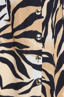M&Co Womens M&Co Beige Brown Zebra Print Button Through Midaxi Dress