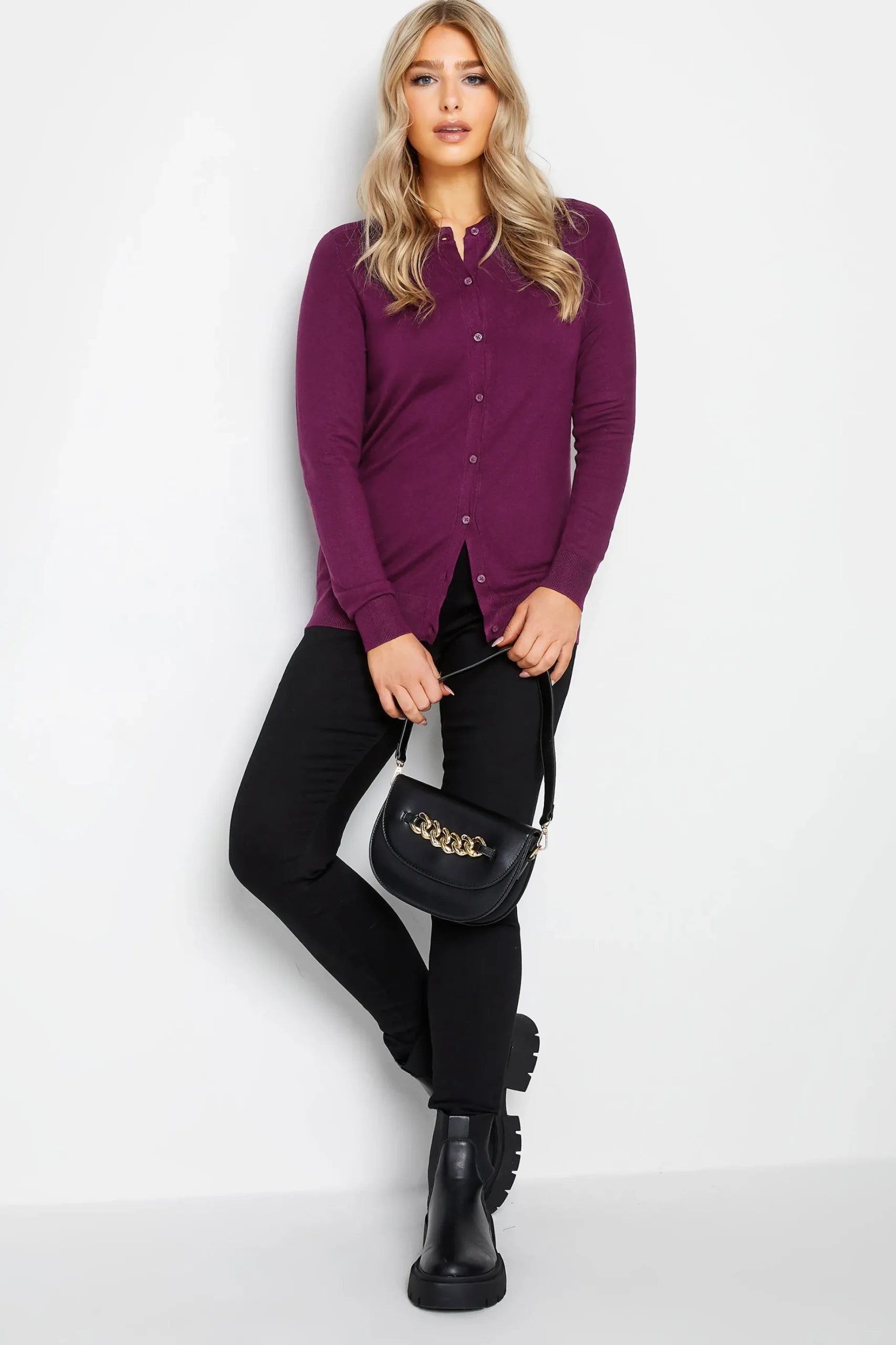 M&Co Womens M&Co Berry Red Ribbed Shoulder Cardigan