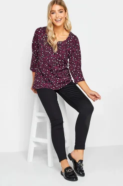 M&Co Womens M&Co Berry Red Animal Print Cotton Henley Top