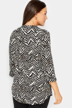 M&Co Womens M&Co Black & Brown Animal Print Half Placket Jersey Shirt