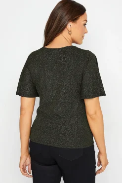 M&Co Womens M&Co Black & Gold Angel Sleeve Wrap Top