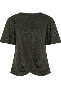 M&Co Womens M&Co Black & Gold Angel Sleeve Wrap Top