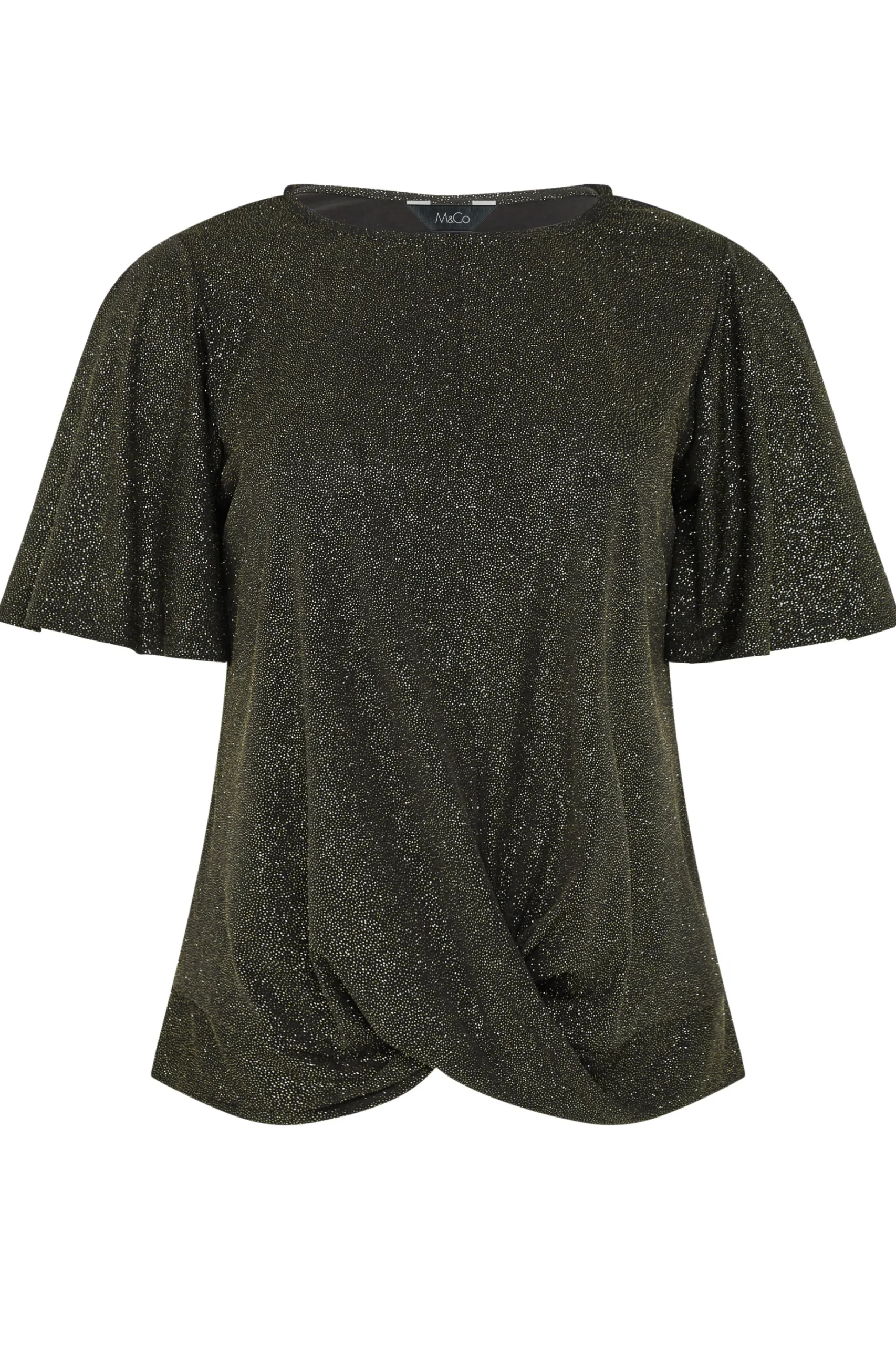 M&Co Womens M&Co Black & Gold Angel Sleeve Wrap Top