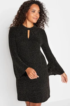 M&Co Womens M&Co Black & Gold Shimmer Bell Sleeve Dress