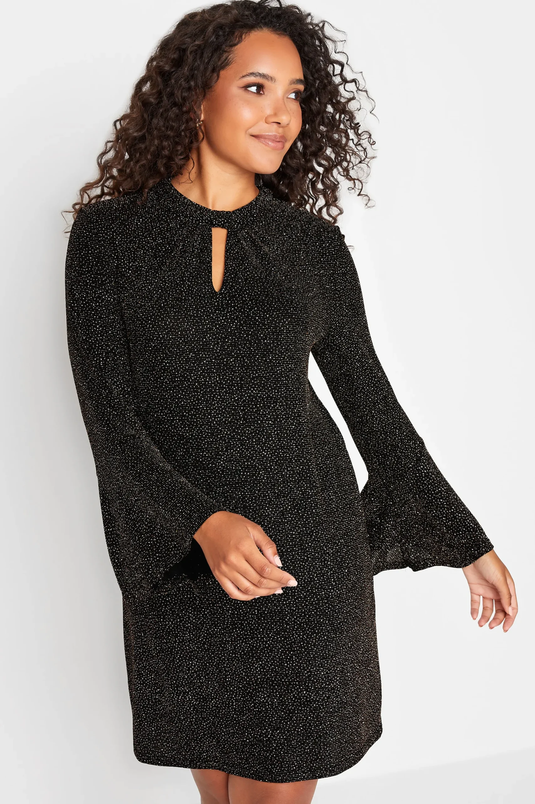 M&Co Womens M&Co Black & Gold Shimmer Bell Sleeve Dress
