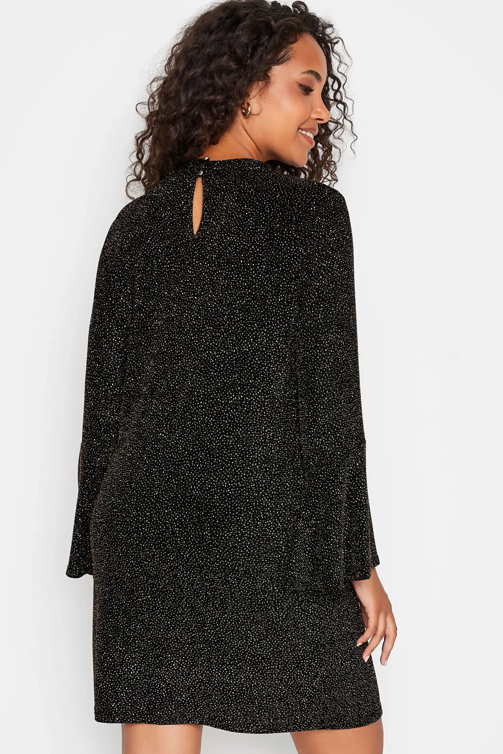 M&Co Womens M&Co Black & Gold Shimmer Bell Sleeve Dress