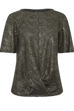 M&Co Womens M&Co Black & Gold Glitter Angel Sleeve Top