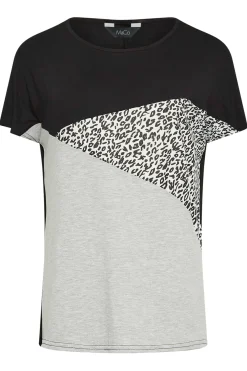 M&Co Womens M&Co Black & Grey Leopard Print Colour Block Top