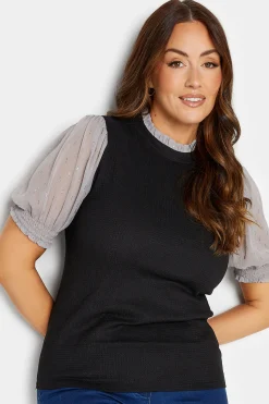 M&Co Womens M&Co Black & Grey Contrast Sleeve Blouse