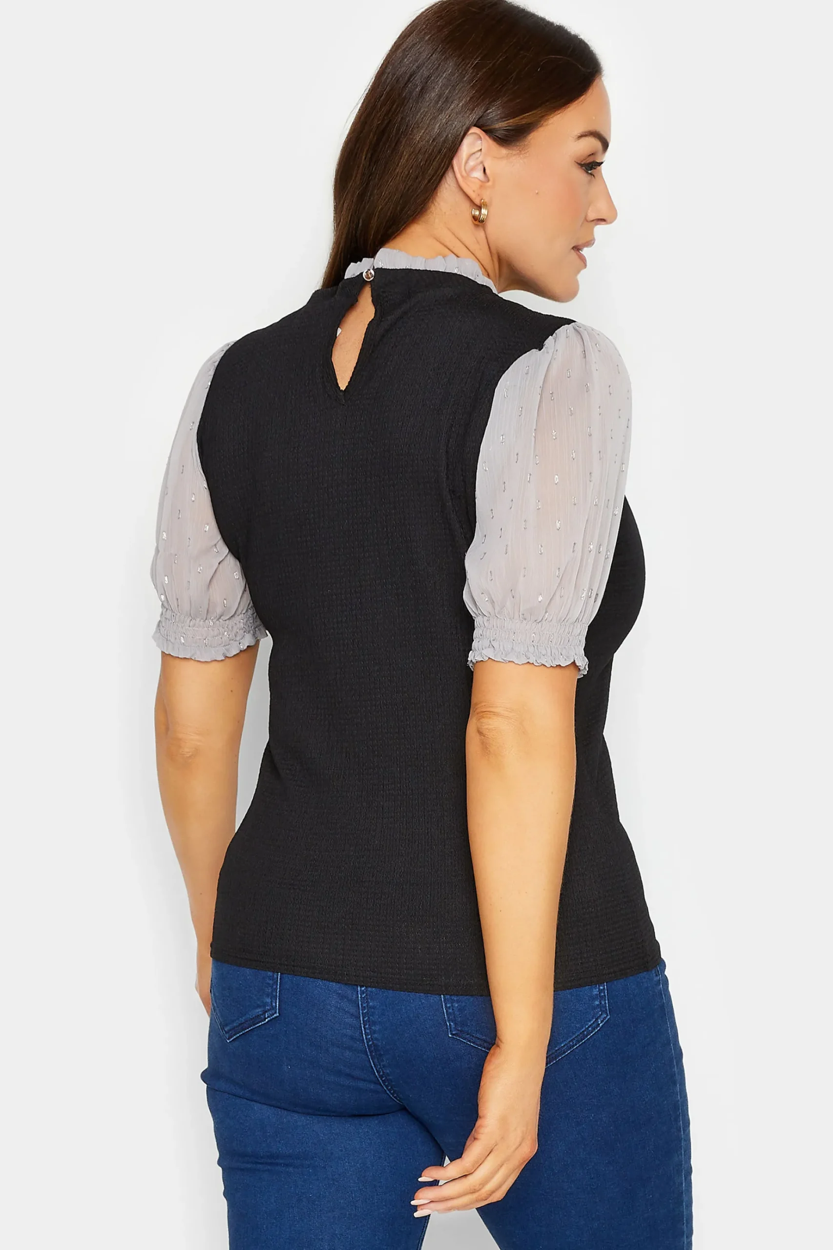 M&Co Womens M&Co Black & Grey Contrast Sleeve Blouse