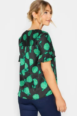 M&Co Womens M&Co Black & Green Floral Print Frill Sleeve Blouse
