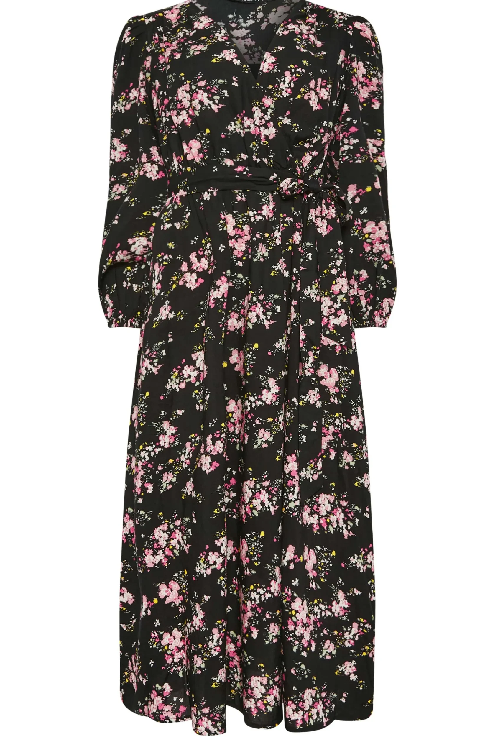 M&Co Womens M&Co Black & Pink Floral Print Wrap Front Dress