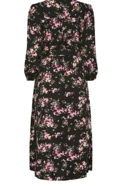 M&Co Womens M&Co Black & Pink Floral Print Wrap Front Dress