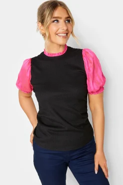 M&Co Womens M&Co Black & Pink Contrast Sleeve Blouse
