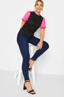 M&Co Womens M&Co Black & Pink Contrast Sleeve Blouse