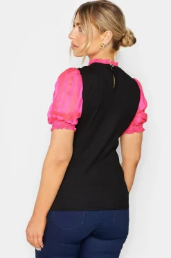 M&Co Womens M&Co Black & Pink Contrast Sleeve Blouse