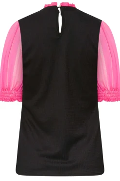 M&Co Womens M&Co Black & Pink Contrast Sleeve Blouse