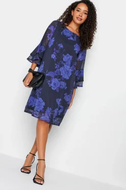 M&Co Womens M&Co Black & Purplefloral Print Flute Sleeve Shift Dress