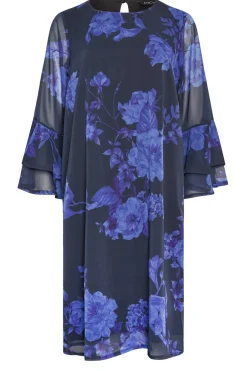 M&Co Womens M&Co Black & Purplefloral Print Flute Sleeve Shift Dress